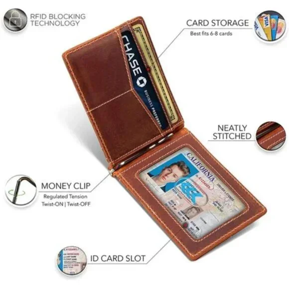 RFID Blocking Wallet Slim Bifold - Leather Minimalist Front Pocket Wallet, Men - Picture 5 of 6